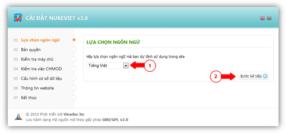 Hình 4:Giao diện cài đặt tiếng Việt sau khi lựa chọn ngôn ngữ cài đặt.